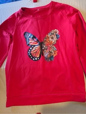 Girls' Bright Pink Butterfly Graphic Sweatshirt Cotton Blend